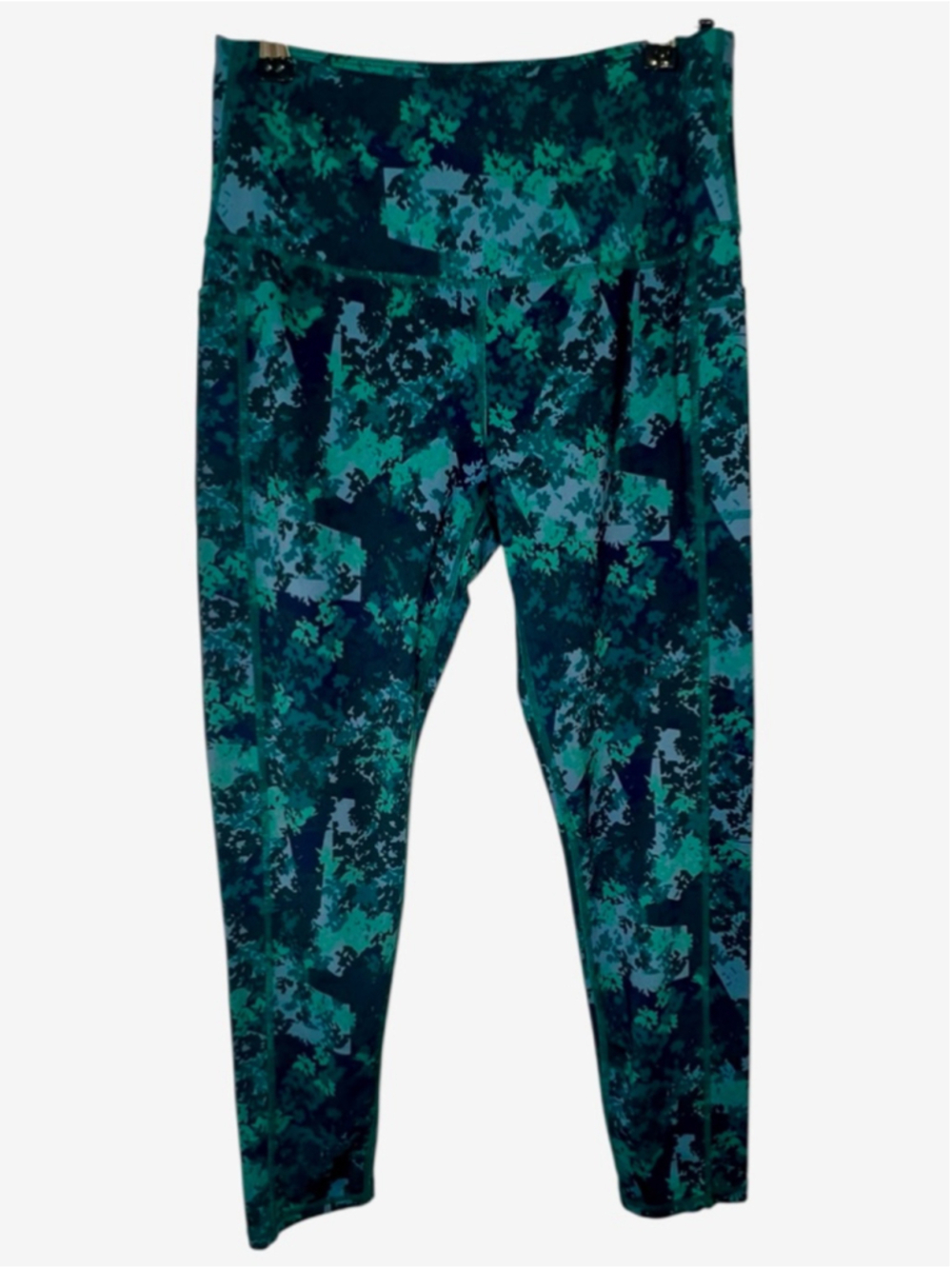 Leg End Green And Blue Abstract Print High Rise Activewear Leggings